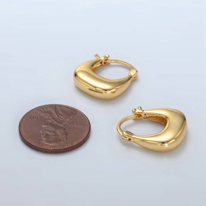 Aim Eternal - Wholesale Hoop Earrings - 24K Gold Filled Dome Square Latch Hoop Earrings | T-211