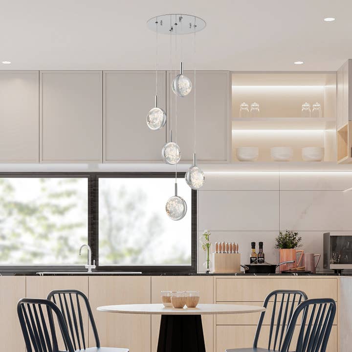 Lustre Rond Lumineux Bouillonnant // Chrome pour la vente par Finesse Decor