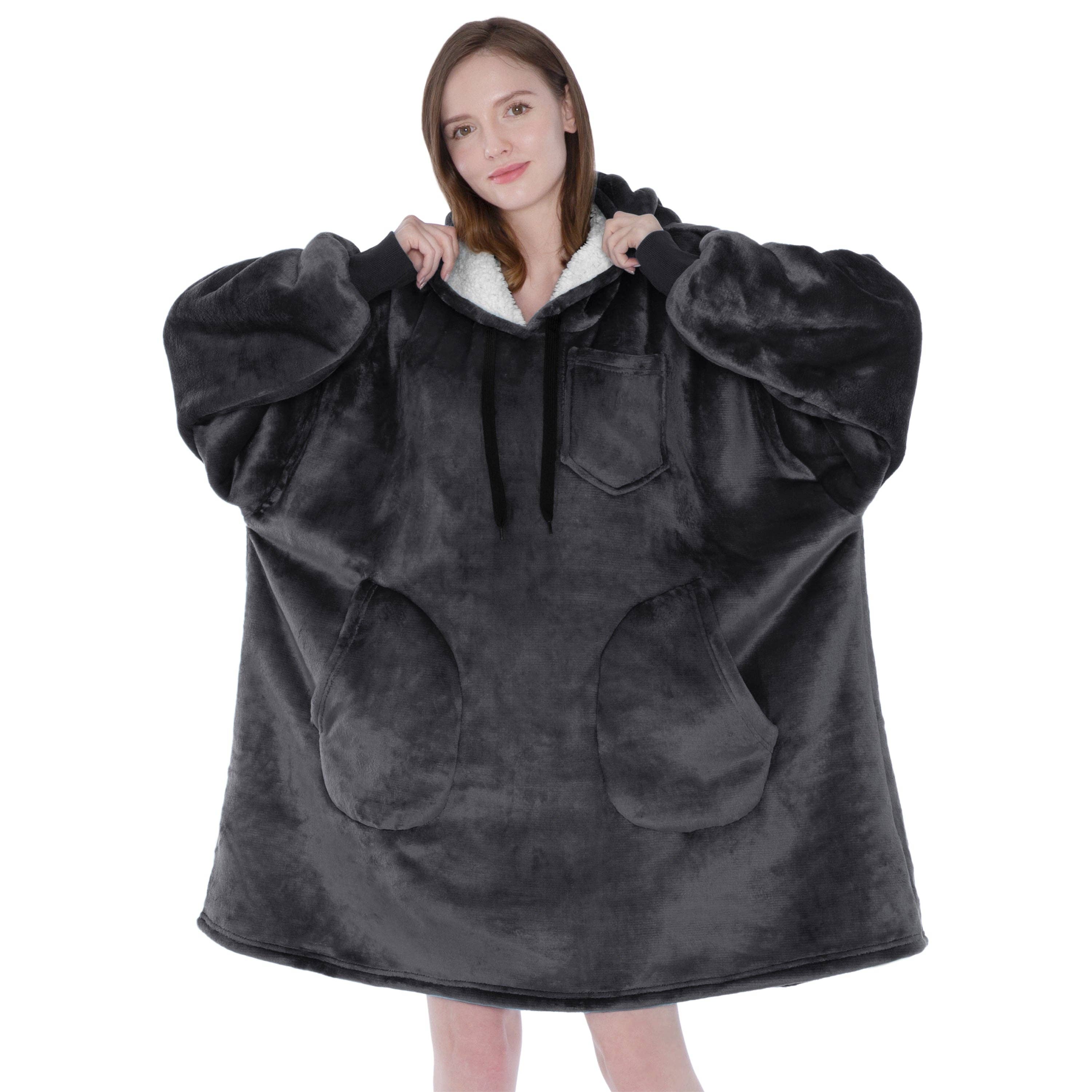 Pavilia - Wholesale Hoodie - Women's - Chest Pocket Sherpa Hoodie Blanket - Patch Pocket (Regular / Long)34