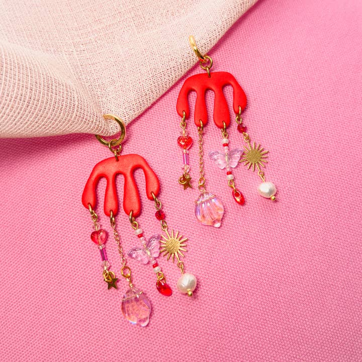 Sidra - Polymer Clay Statement Earring Dangles w/ glass for wholesale by Casa 184