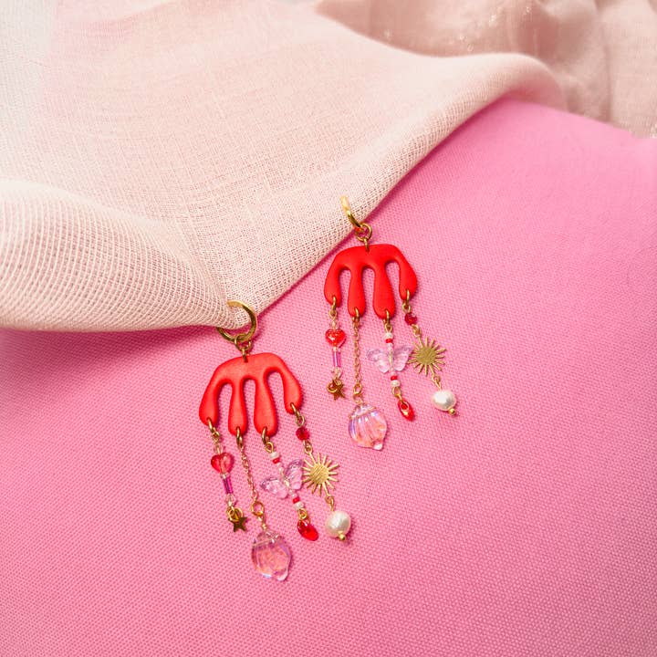 Sidra - Polymer Clay Statement Earring Dangles w/ glass for wholesale by Casa 184