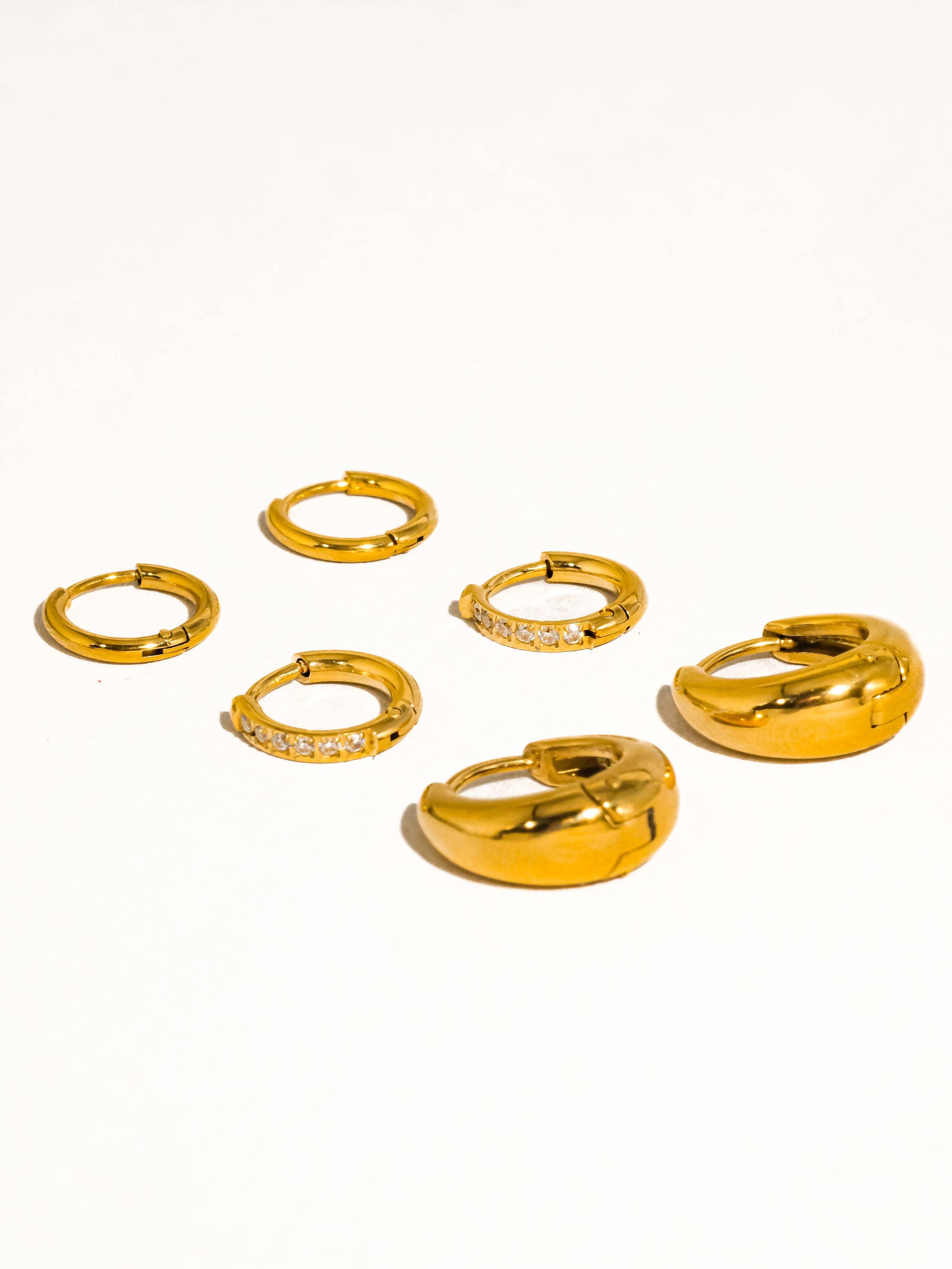 Rayon 18K Gold Non-Tarnish Glam Hoop Earring Set for wholesale on Faire2