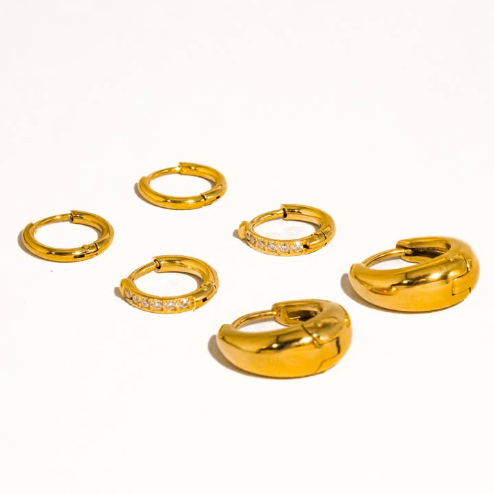 Rayon 18K Gold Non-Tarnish Glam Hoop Earring Set for wholesale on Faire2