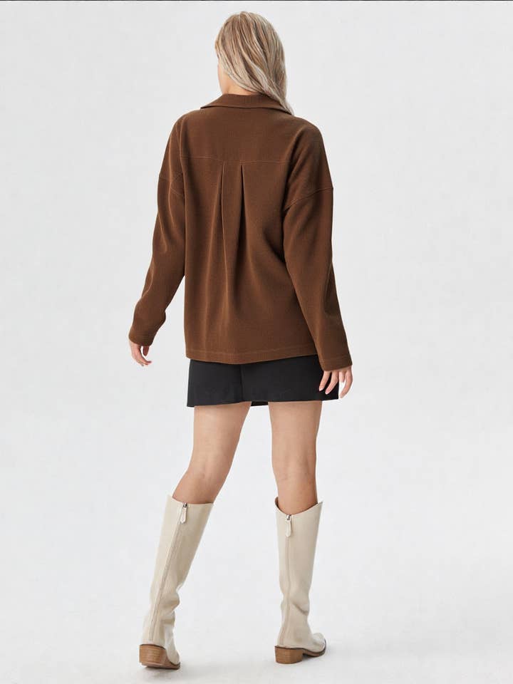 VERY J - Wholesale Blazer - Women's - VE60071JKT-Oversized Soft Knit Corduroy Blazer Jacket