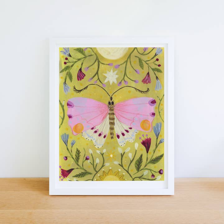 Pink Moth Art Print for wholesale by In My Backyard