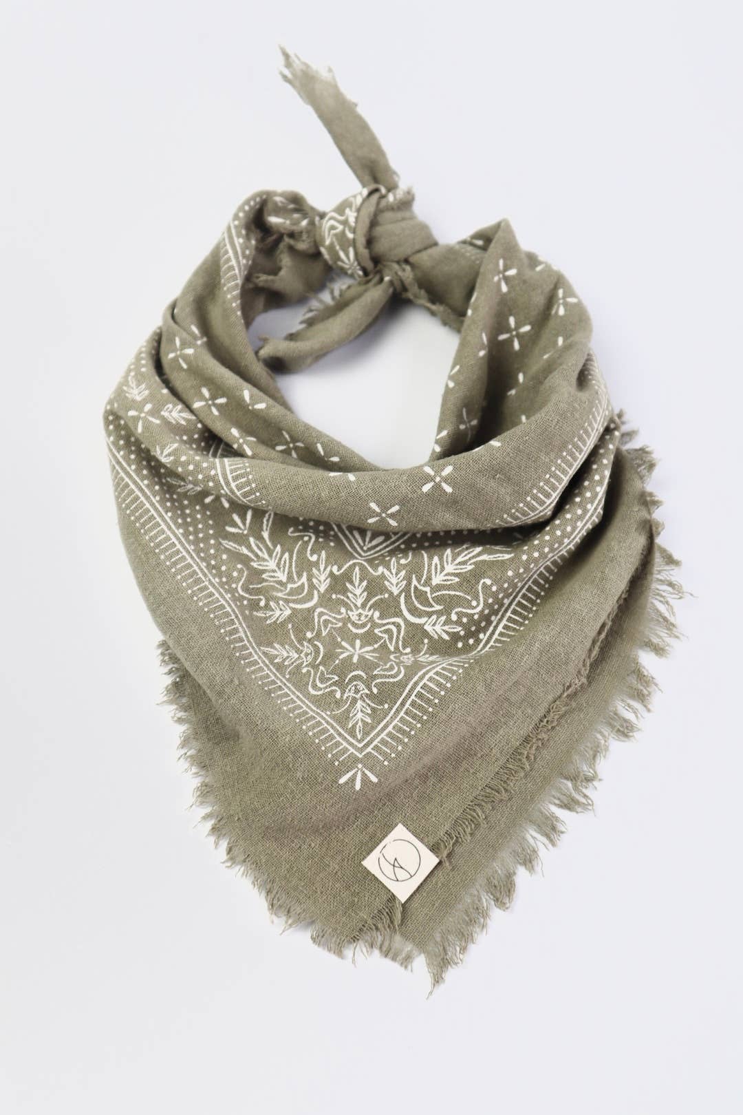 Eco Raw Studio - Venta al por mayor Bandana - Mujer - Pañuelo con estampado clásico gris salvia teñido naturalmente (blanco)3