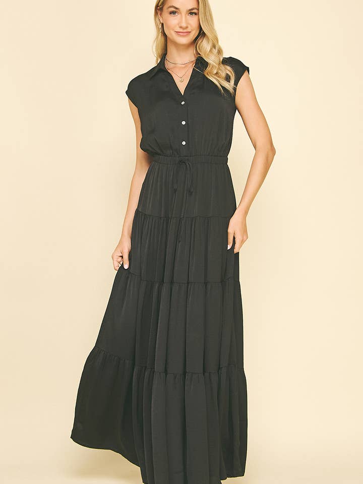 VESTIDO MAXI CON BOTONES Y CAPAS - 6095DA para venta al por mayor de PINCH