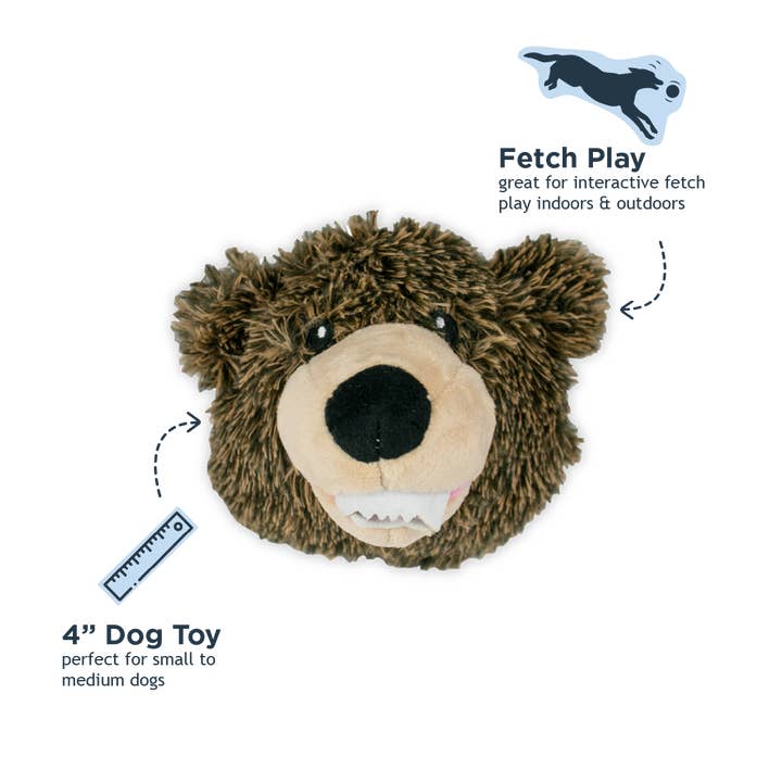 Tall Tails - Wholesale Pet Plush Toy - Dog - Grizzly 2-in-1 Fetch Ball Dog Toy2