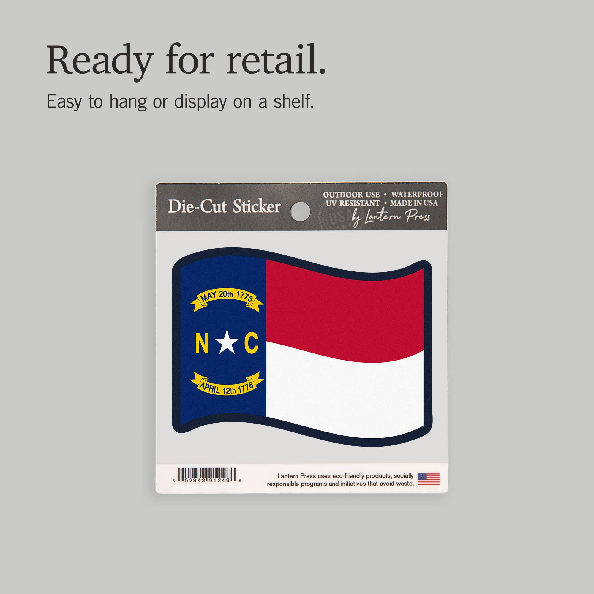 Lantern Press - Vendita all'ingrosso Adesivo - ADESIVO Carolina del Nord, bandiera dello stato, stampa tipografica6