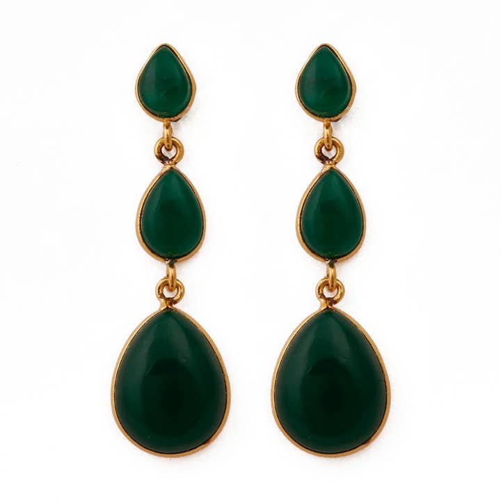 Brincos Pendurados em Forma de Gota Verde por atacado de Seher Sf