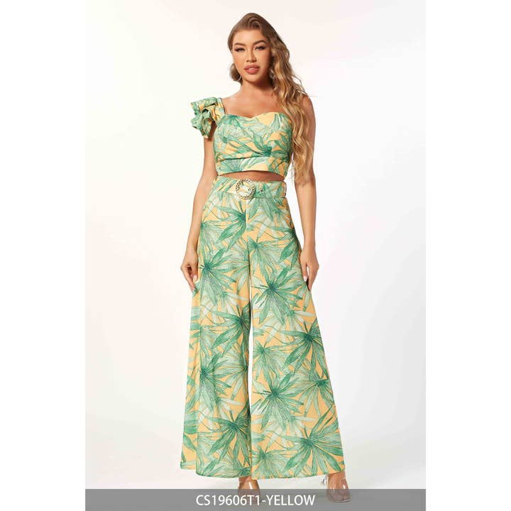 One Sided Shoulder Top And Pants Set for wholesale by Chicways