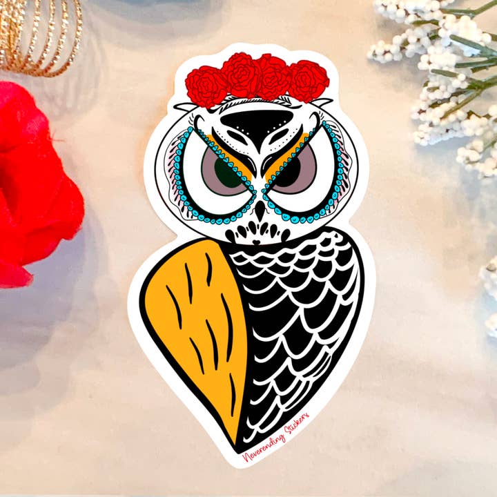 Neverending Stickers - Adesivo o magnete in vinile, motivo: gufo del giorno dei morti, motivo: Dia De Los Muertos, 3,6 x 7,6 cm per la vendita all'ingrosso da parte di Neverending Stickers