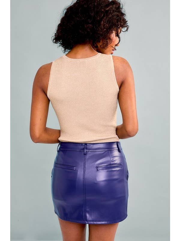 LE LIS - Wholesale Bodysuit - Women's - ROUND NECK SLEEVELESS METALLIC RIBBED BODYSUIT
