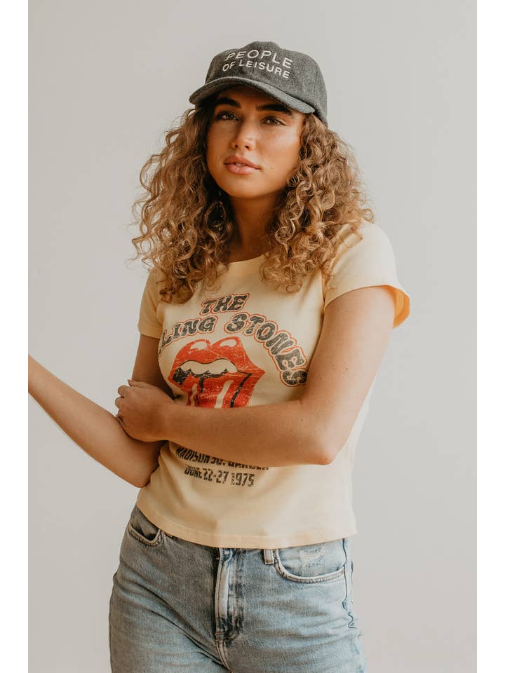 People Of Leisure - Wholesale Screen Printed T-Shirt - Women's - Rolling Stones 1975 Baby Tee2