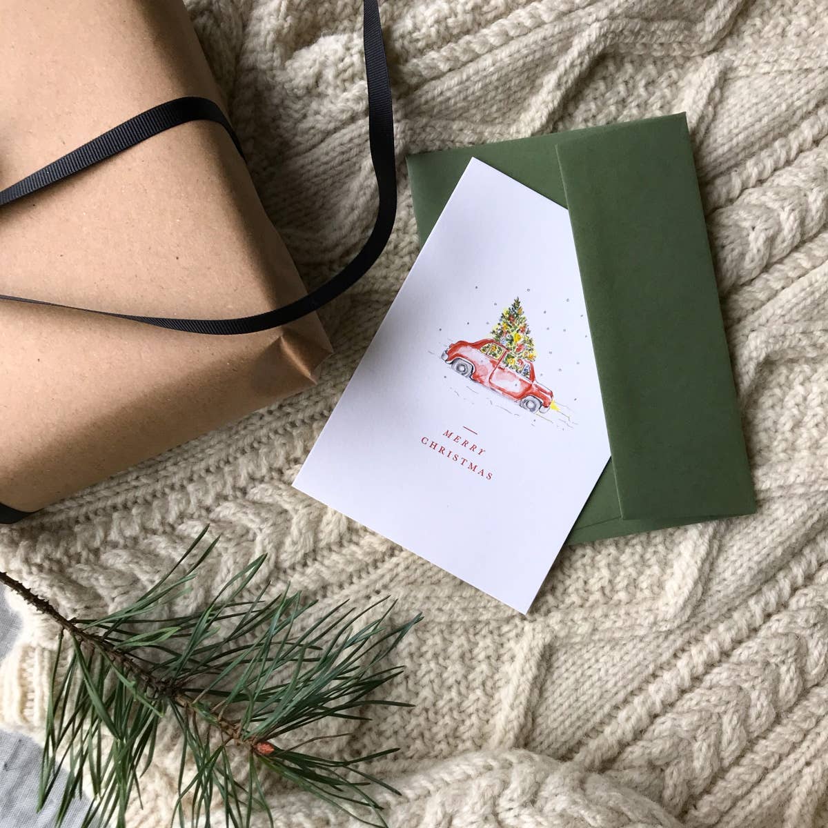Annie Brougham Paper Goods. - Wholesale Christmas Card - Car and Tree Traditional Vintage Style Christmas Card3