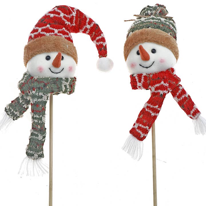 SNOWMAN WITH KNITTED HAT AND SCARF PICK (ASSTD) for wholesale by IH Casa Decor