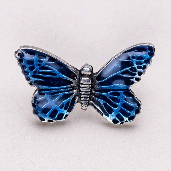 Butterfly / Blue Lapel Pin for wholesale by Danforth Pewter
