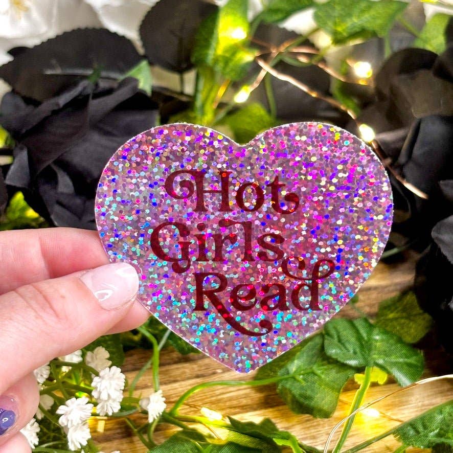 Awfullynerdy.co - Vente Autocollant - Autocollant pailleté "Heart Hot Girls Read"0