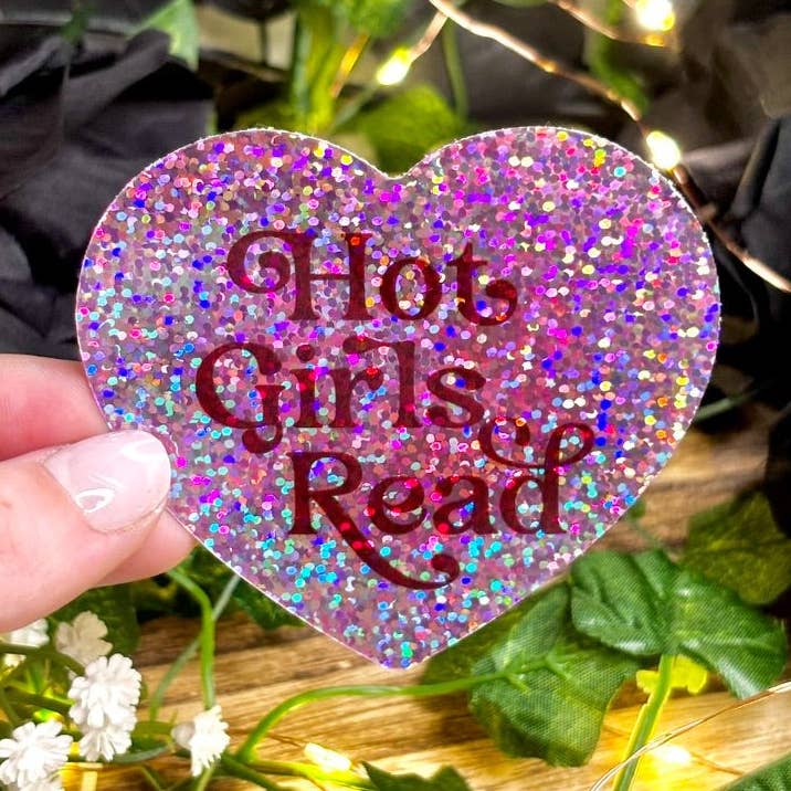Awfullynerdy.co - Vente Autocollant - Autocollant pailleté "Heart Hot Girls Read"0
