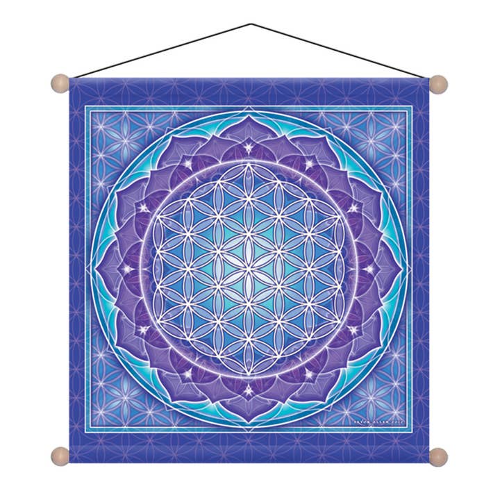 15" X 15" Banner Meditation Flower of Life for wholesale by Mandala Arts