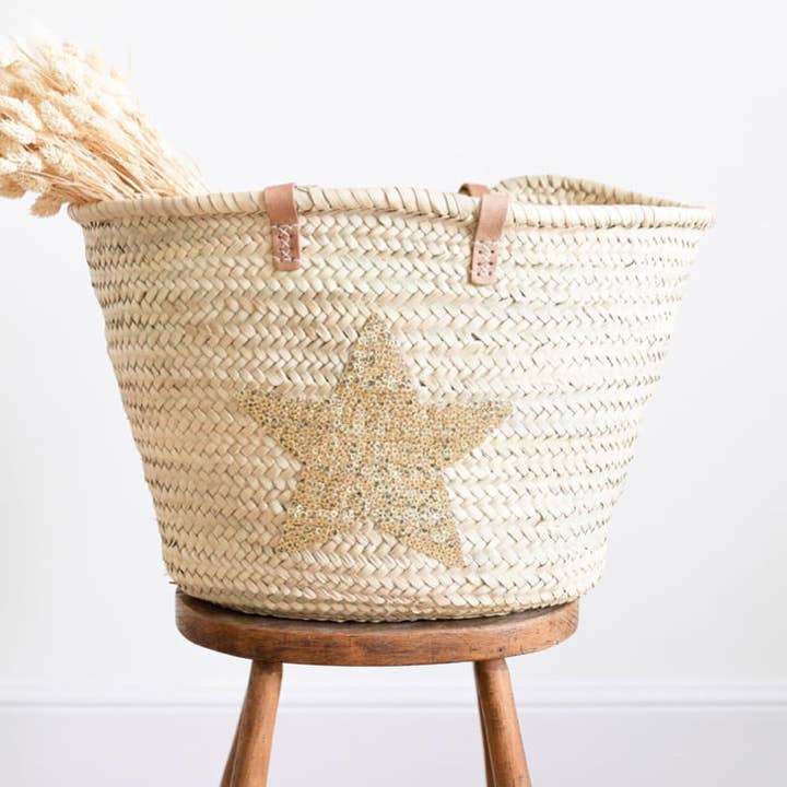 Marockansk stråkorg med stjärnor för wholesale av Moroccan Natural bazaar