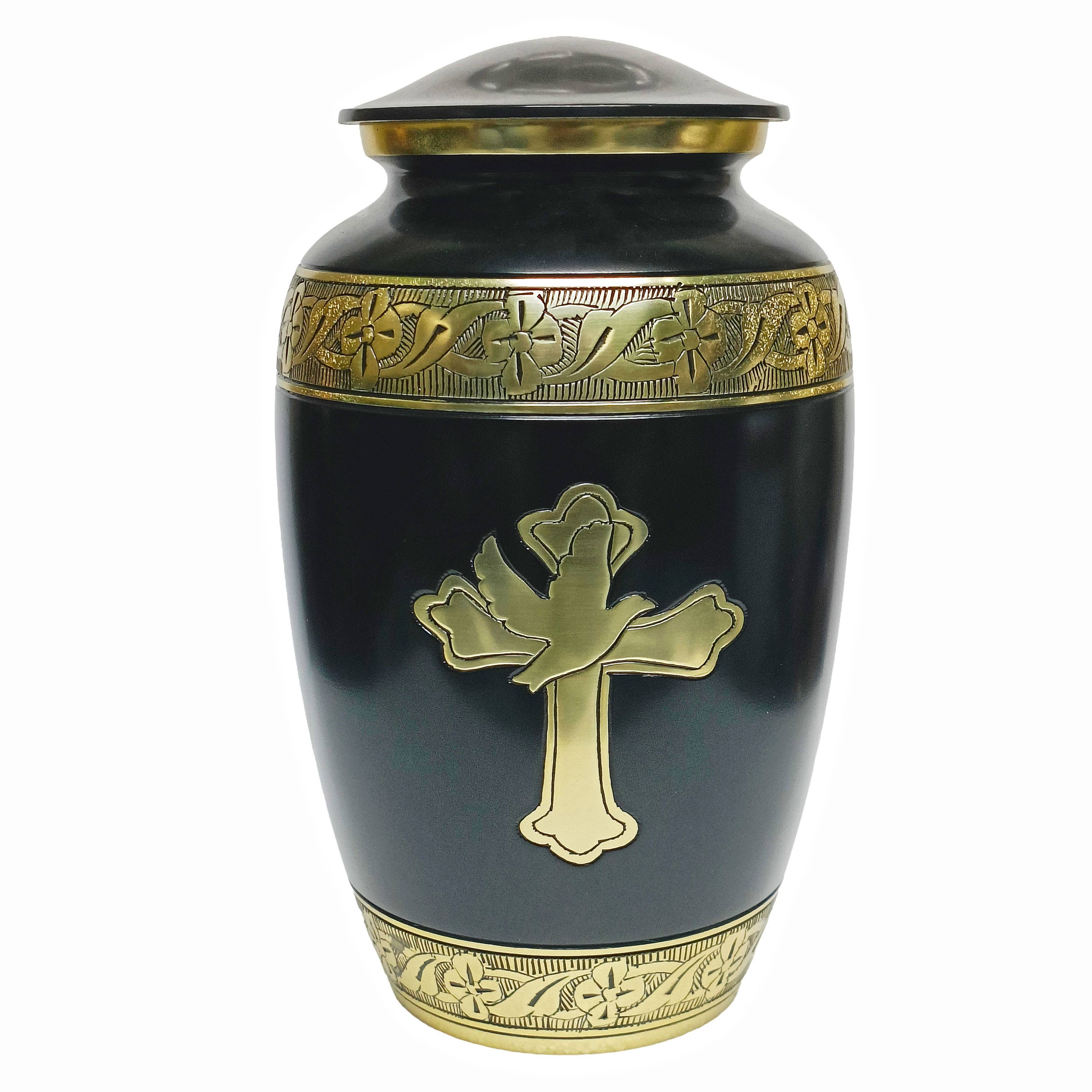 Ample Cremation Urns - Wholesale Urn - Black & Gold Cross Urn – Faith Dove Adult Ashes Memorial0