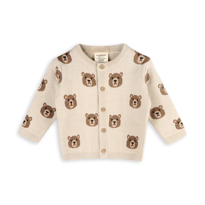 Brown Bear Jacquard-Baby-Cardigan-Pullover (Bio-Baumwolle) für den Großhandel von Viverano Organics