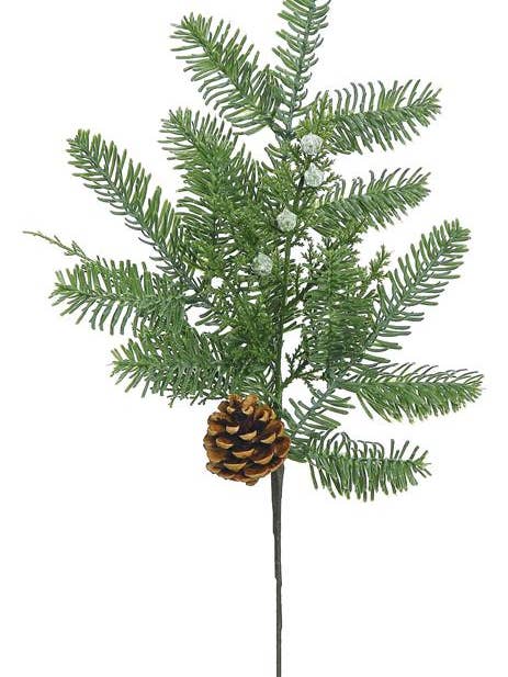 Noble Fir & Cedar Spray W/cone, 21", Green for wholesale by Select Artificials, Inc.