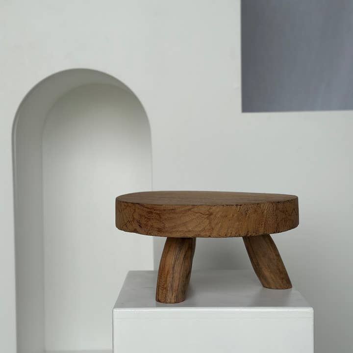 Office Objets - Wholesale Stool - Small low three-legged stool in upcycled blond teak D:30 H:1582