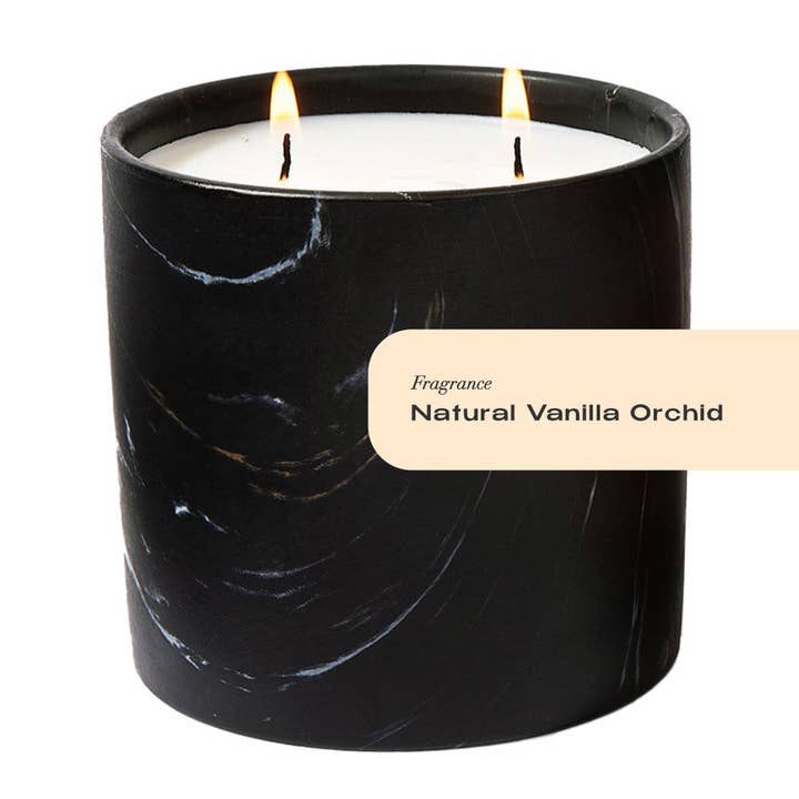 Natural Vanilla Orchid Black Marquina Candle 17oz for wholesale by Plant Based Candles