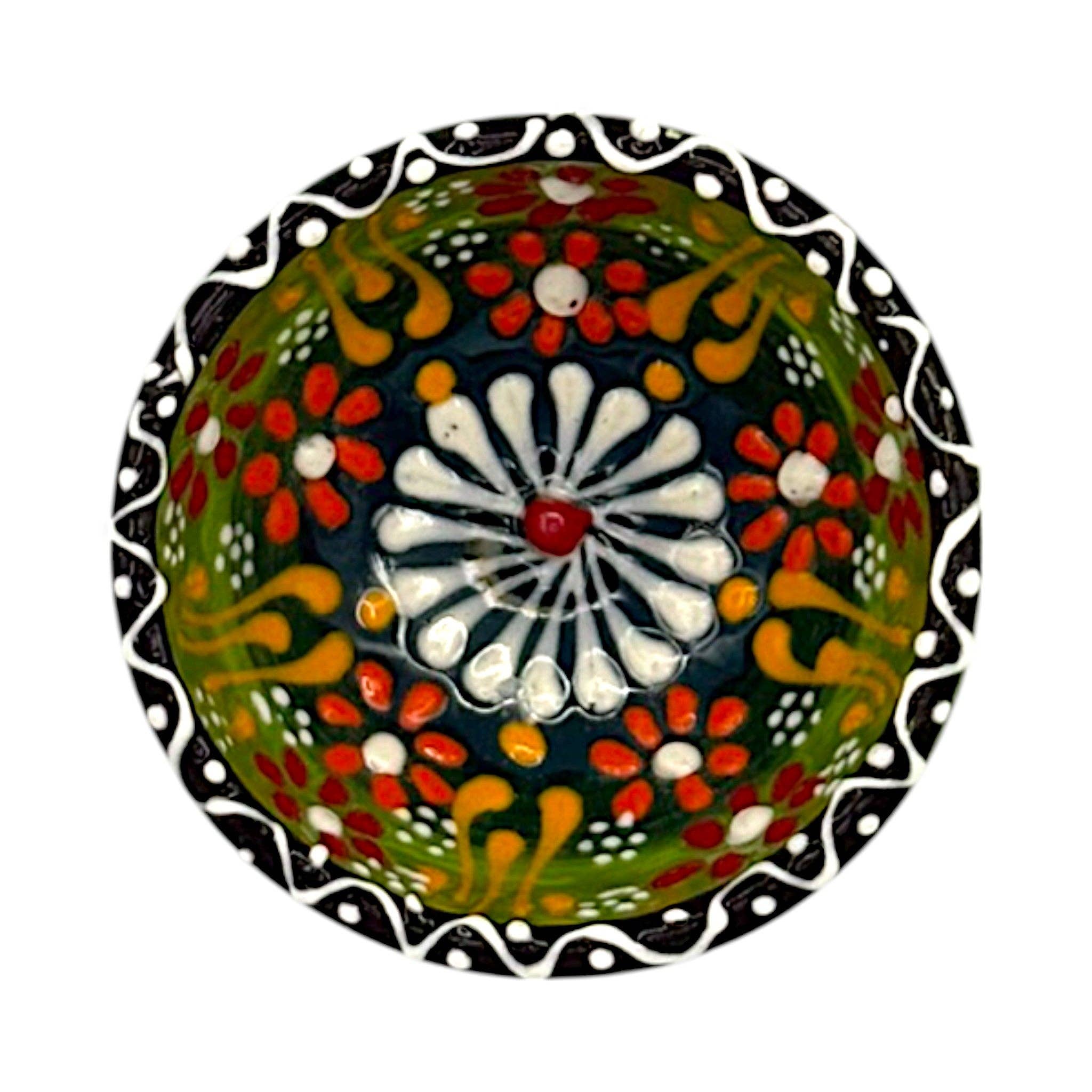 cotonIQ - Venta al por mayor Bandejas/platos/boles decorativos - Cuenco de cerámica pintado a mano con flores verdes - 8 cm2
