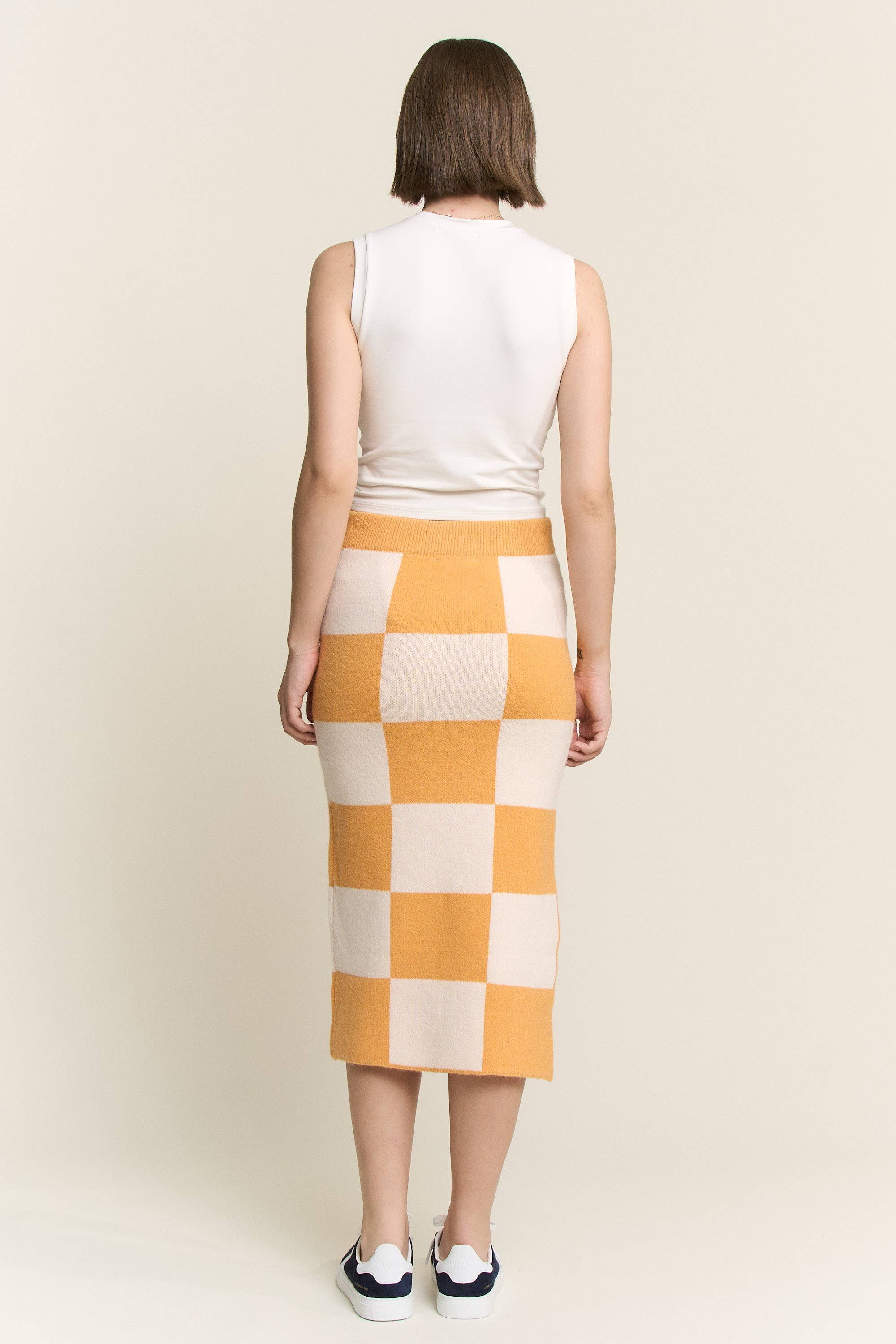 JADE BY JANE - Wholesale Skirt - Women's - BIG CHECKERED PAST KNIT PENCIL MIDI SKIRT W/ SIDE SLIT20