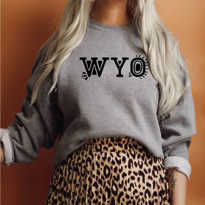 WYO Heather Graphite Gray Crewneck Sweatshirt for wholesale by Living My Best Life in Wyoming