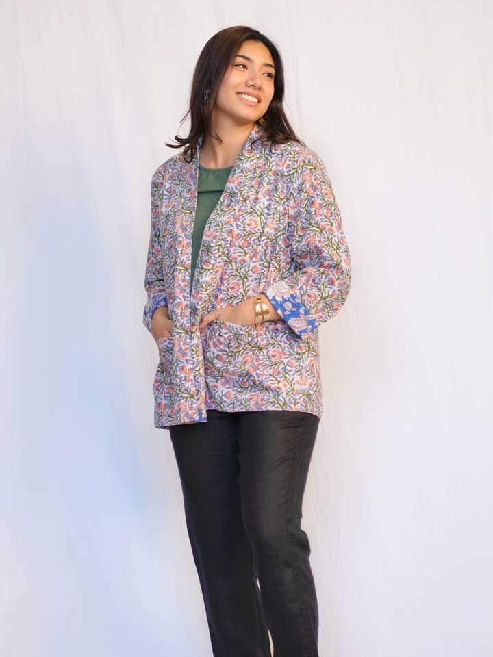 Giacca reversibile in cotone - Blu bianco per la vendita all'ingrosso da parte di Dolma