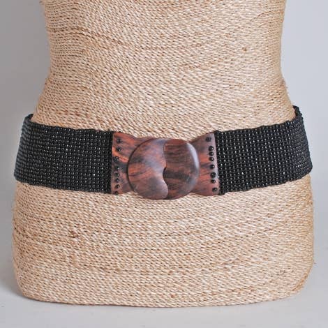Pink House Imports - Wholesale Belt - Women's - Bali Glass Bead Wood Hook Buckle Belt