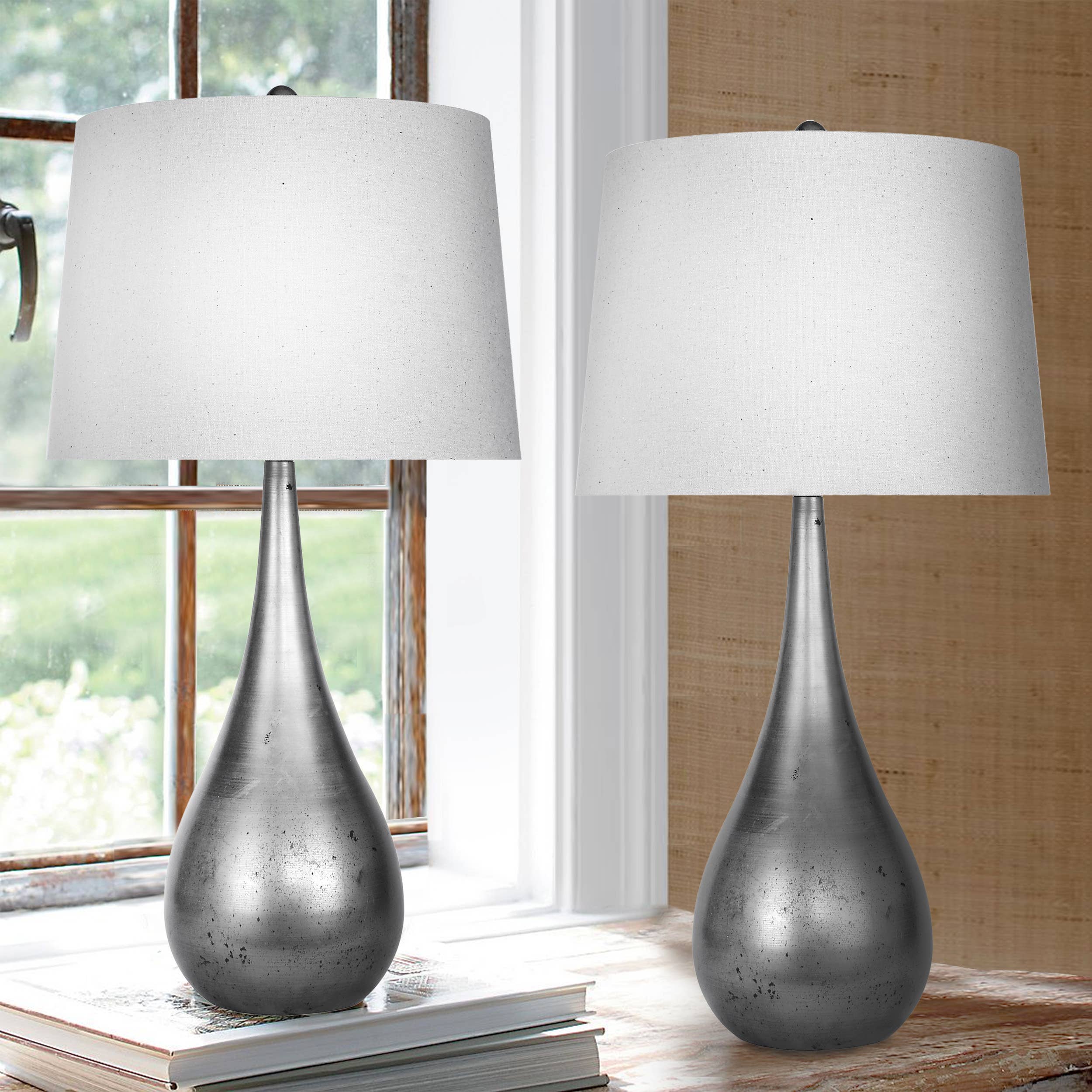 LumiSource and Grandview Gallery - Wholesale Accent/Desk Lamp - 29" Pebble Metal Table Lamps Teardrop Linen Shades (2PK)1