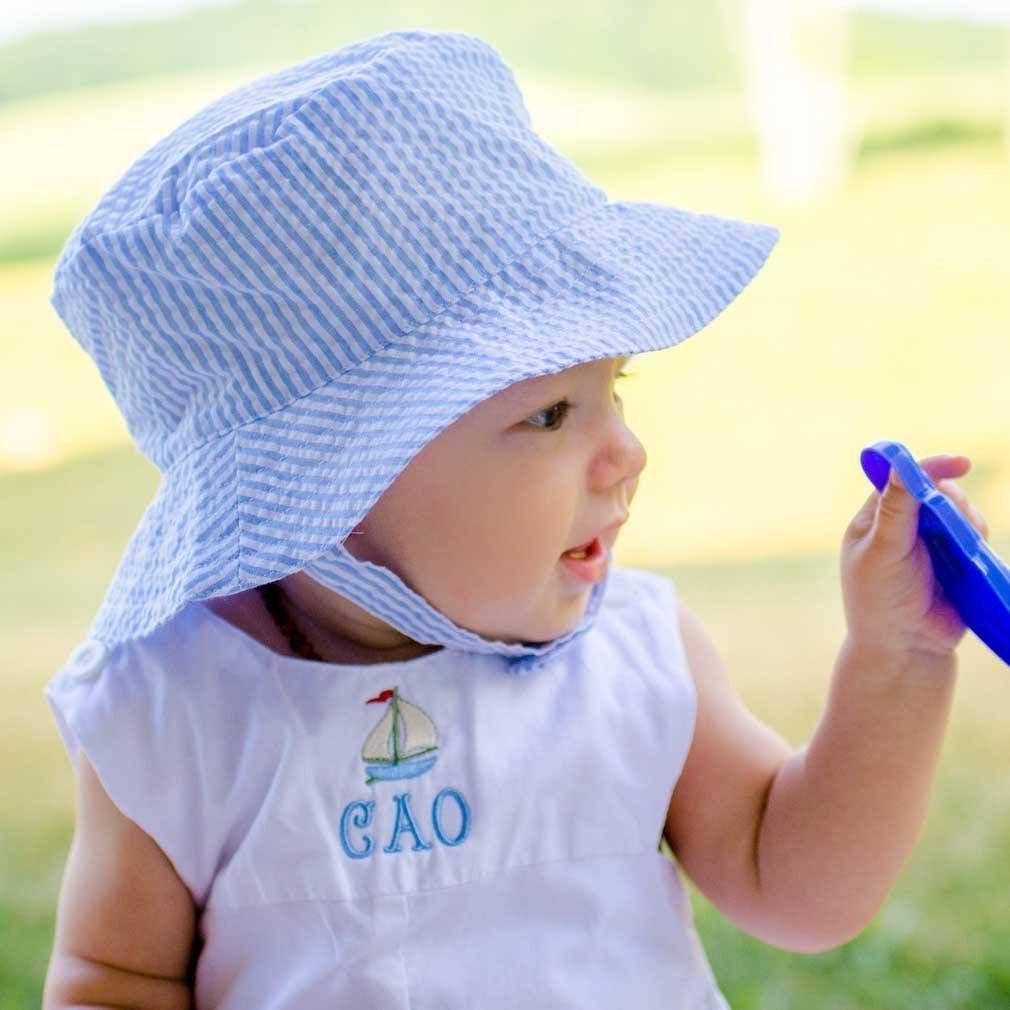 Huggalugs - Wholesale Bucket Hat - Kids - Light Blue Stripe Seersucker Bucket Hat Baby & Toddler SALE5