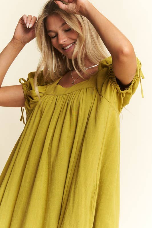 JADE BY JANE – Engroshandel Kjole - Dame – VASKET LÆRREDSKJOLE MED BOBLEÆRMER4