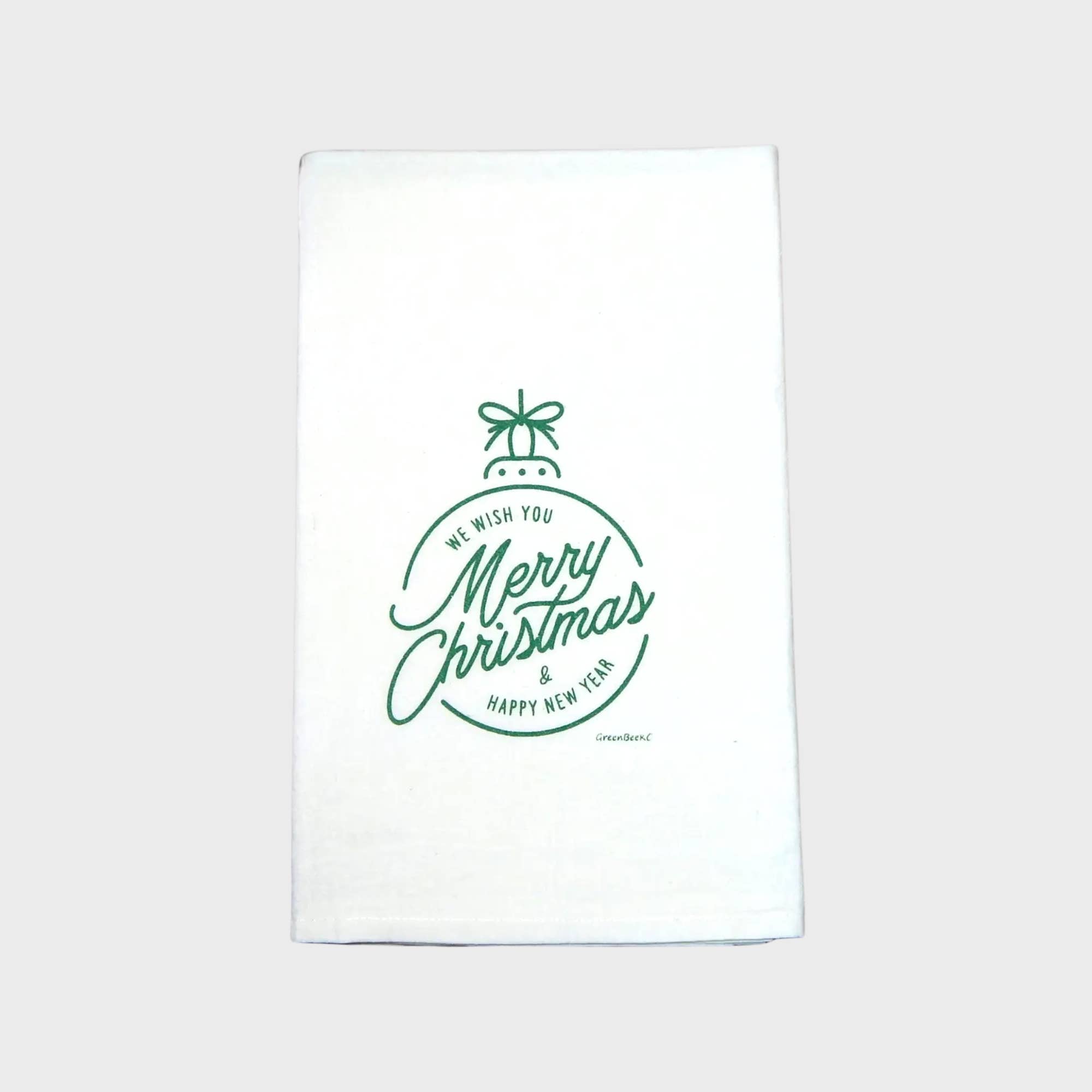 Green Bee Tea Towels - Wholesale Tea Towel - Merry Christmas Wish Towel | Tea Towels | Festive Dish Towel1