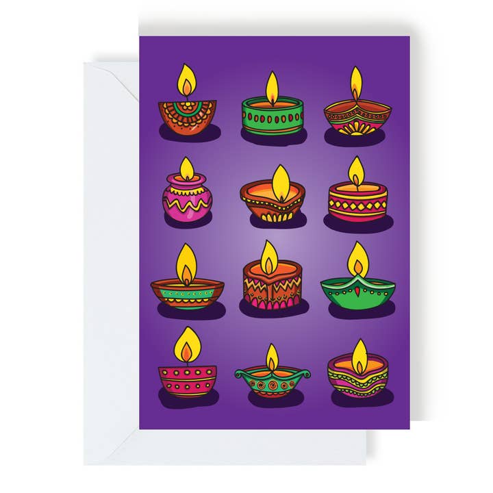 Biglietto di auguri Diya Assortment Diwali per la vendita all'ingrosso da parte di The Playful Indian