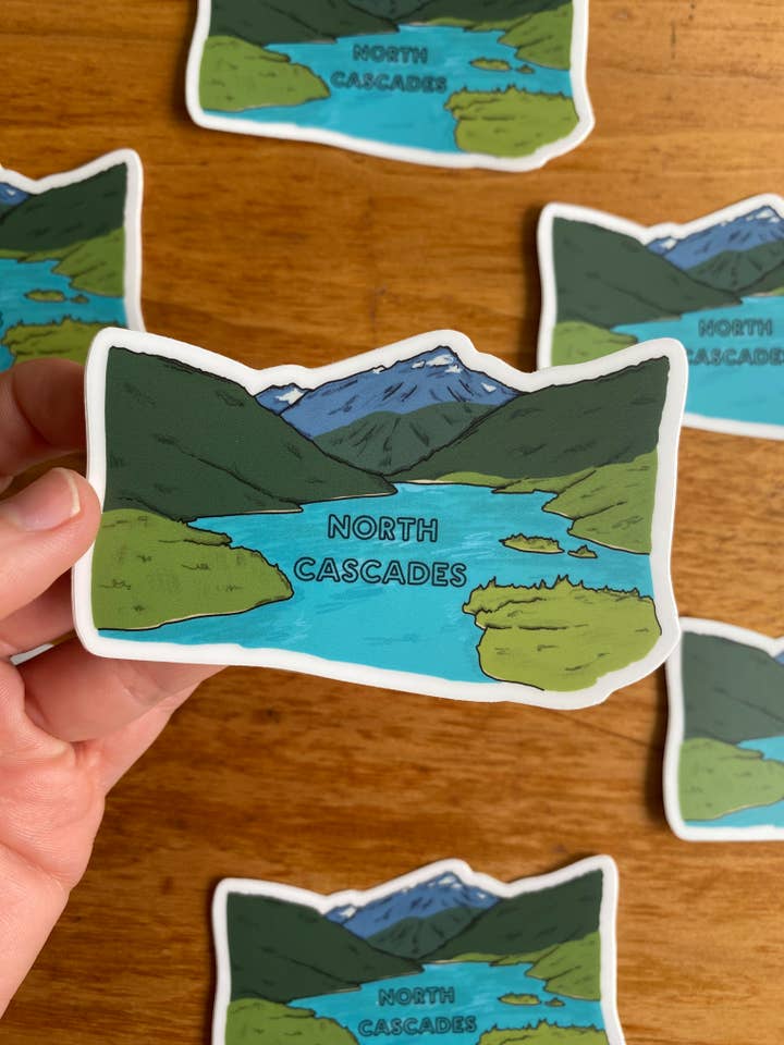 North Cascades National Park Illustrated Sticker | 3.5” x 2. for wholesale by Fern In The Forest