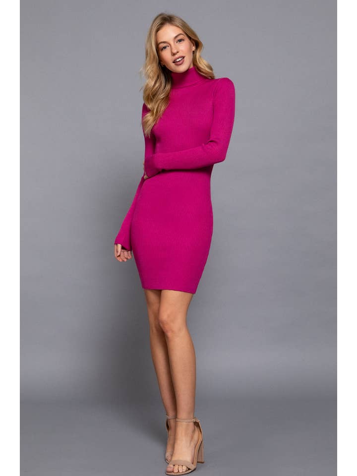 MGT magenta Long Sleeve Turtle Neck Sweater Mini Dress for wholesale on Faire