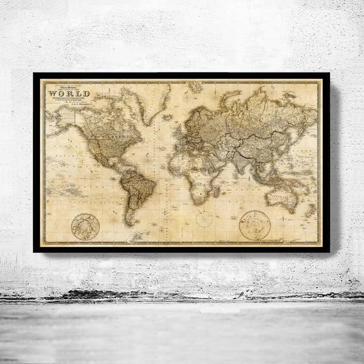 Big Old World Map 1849 Vintage Atlas Mercator Projection Sepia | World Map Gift World Map Print | Vintage World Map | World Map Wall Art for wholesale by OldCityPrints - Old Maps and Posters