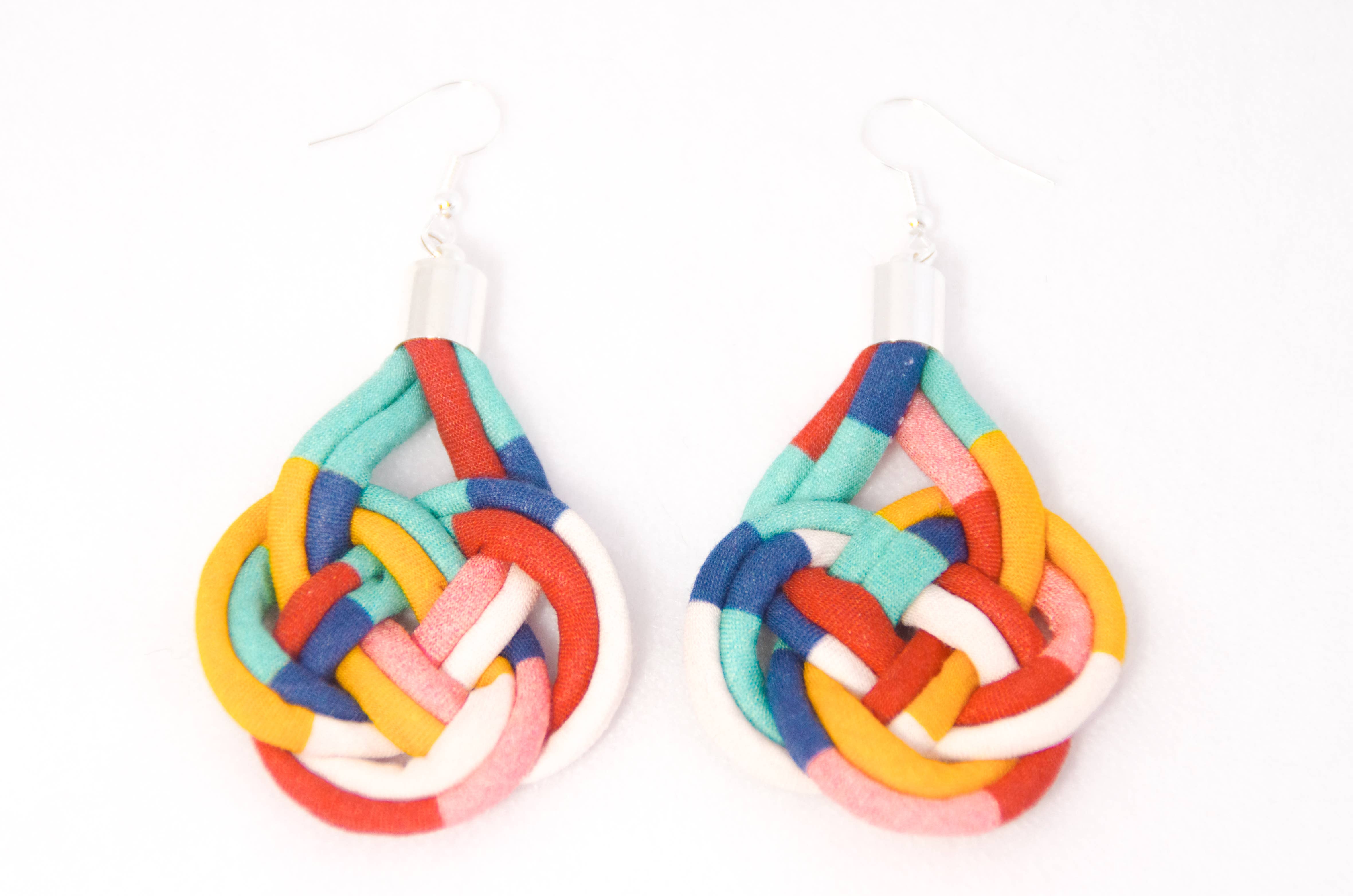 Bunny Bosworth – wholesale Dangle earrings – Large Colourful Fabric Knot Earrings - Fairground Follies2