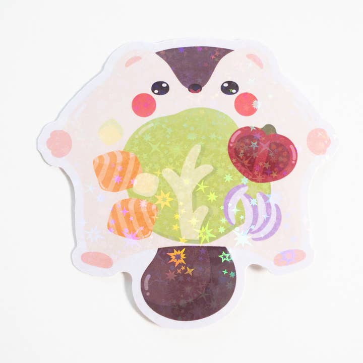 Salmon Veggies Flying Squirrel Wrap Holo Vinyl Sticker for wholesale by Notmehmehstudio