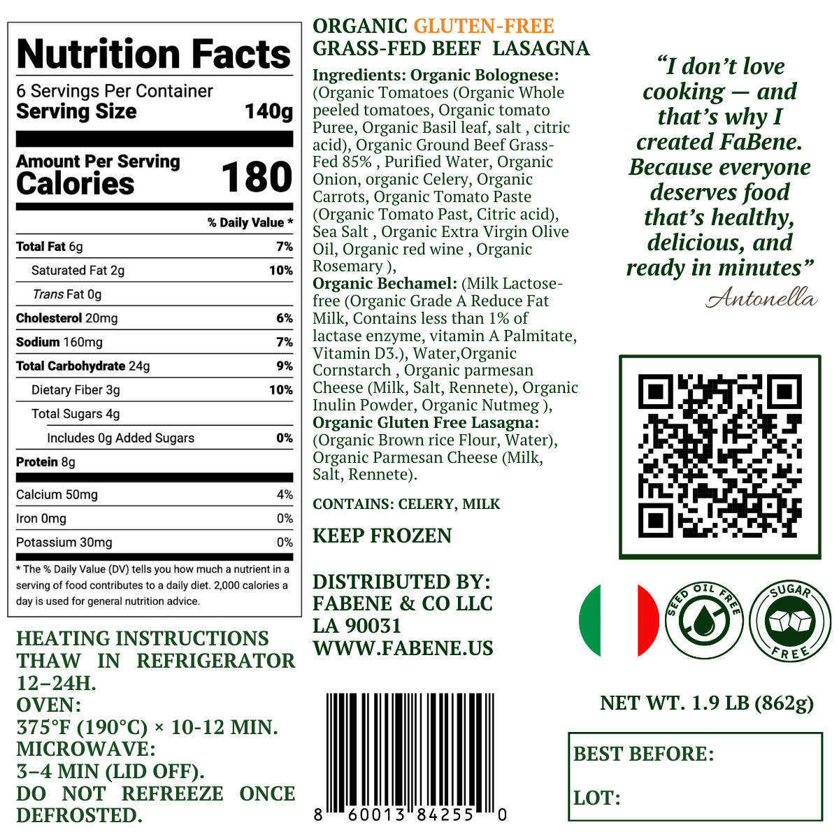 FaBene and Co LLC – wholesale Soppa – Glutenfri gräsbetad nötköttlasagne1