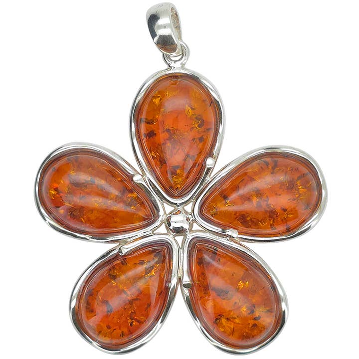 Cognac Bärnsten Blomma Hänge i Sterlingsilver för wholesale av Amberman