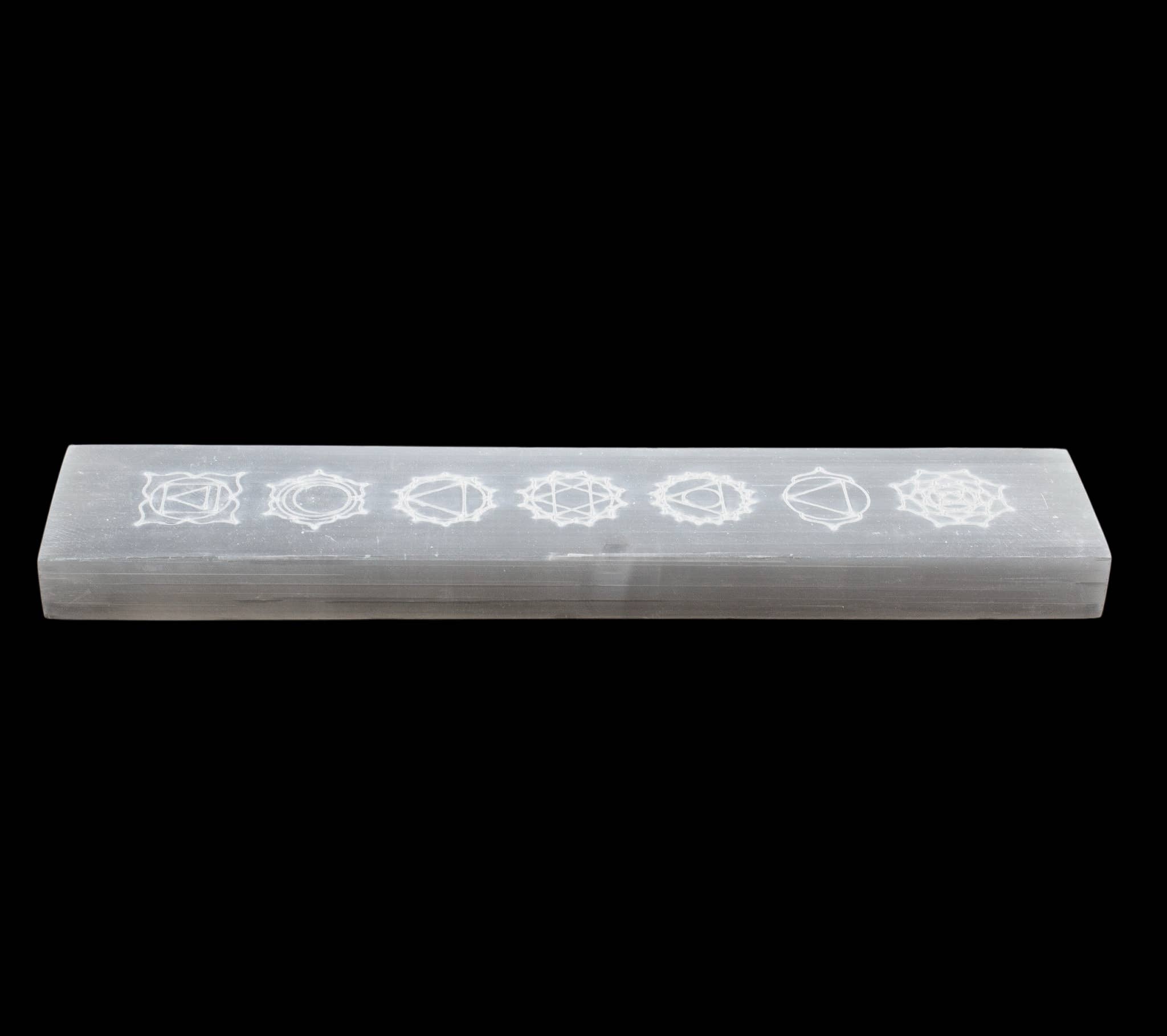 Quasar Gems USA - Wholesale Spiritual Stone/Crystal - Selenite Charging Bar Engraved 7 Chakra Design2