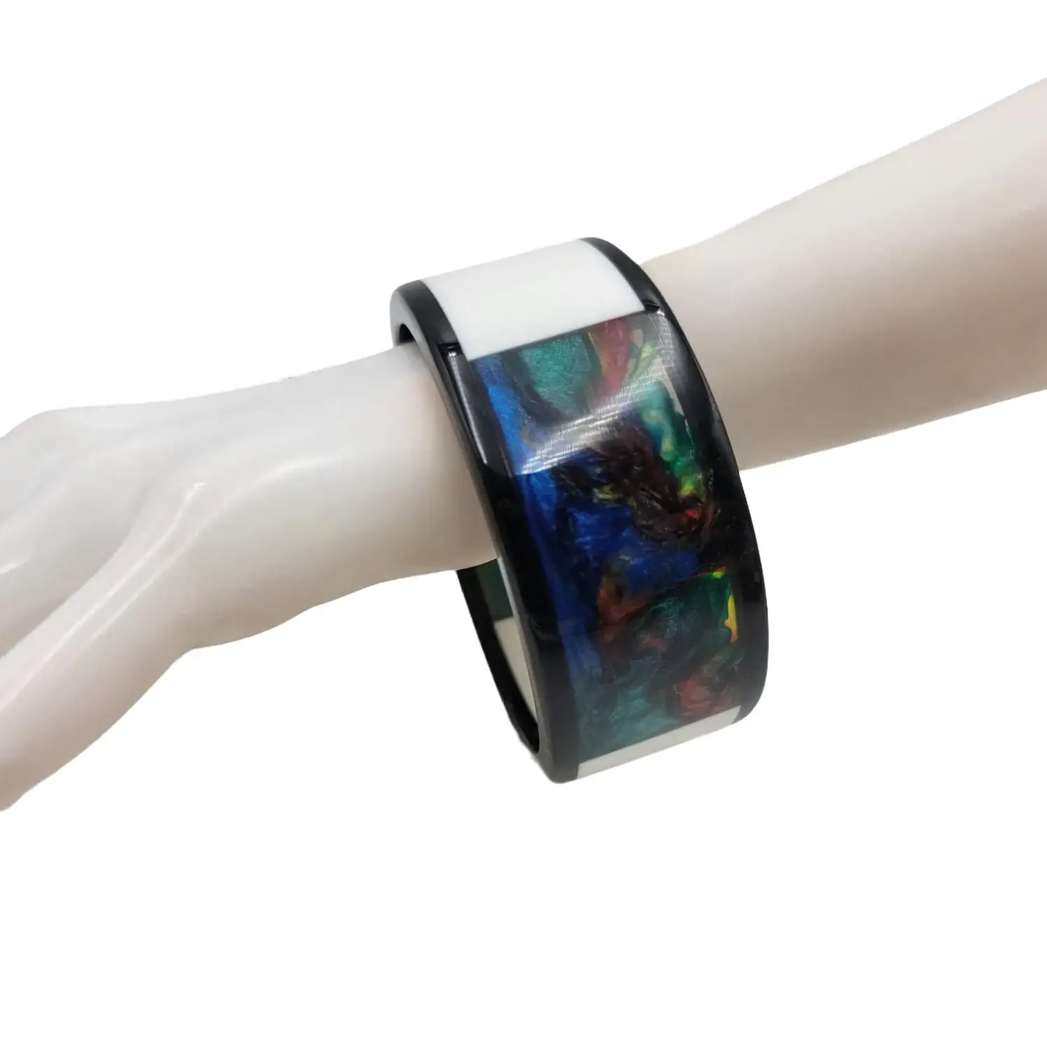 Treasure Jewelry - Vente Bracelet jonc - Bracelet Manchette Multicolore en Résine Lucite Fait Main3