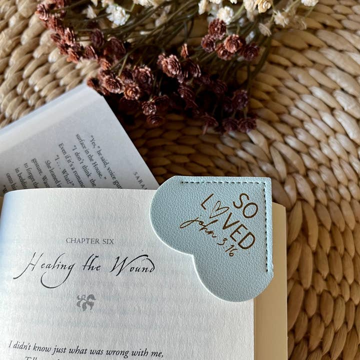 Rustic Raleigh - Wholesale Bookmark - So Loved John 3:16 Bible verse Leather Heart Bookmark Ear2